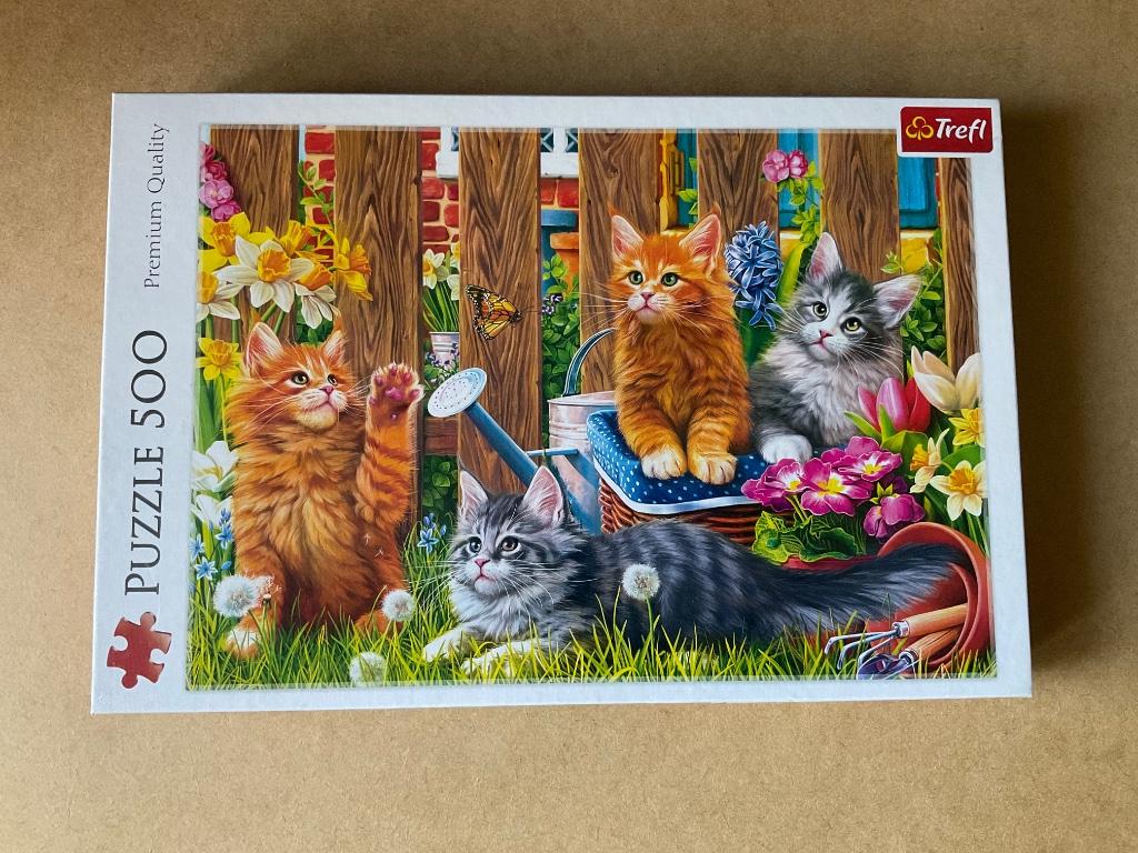Puzzel poesjes in de tuin - 500 stukjes, Ophalen of Verzenden, 500 t/m 1500 stukjes, Nieuw, Legpuzzel