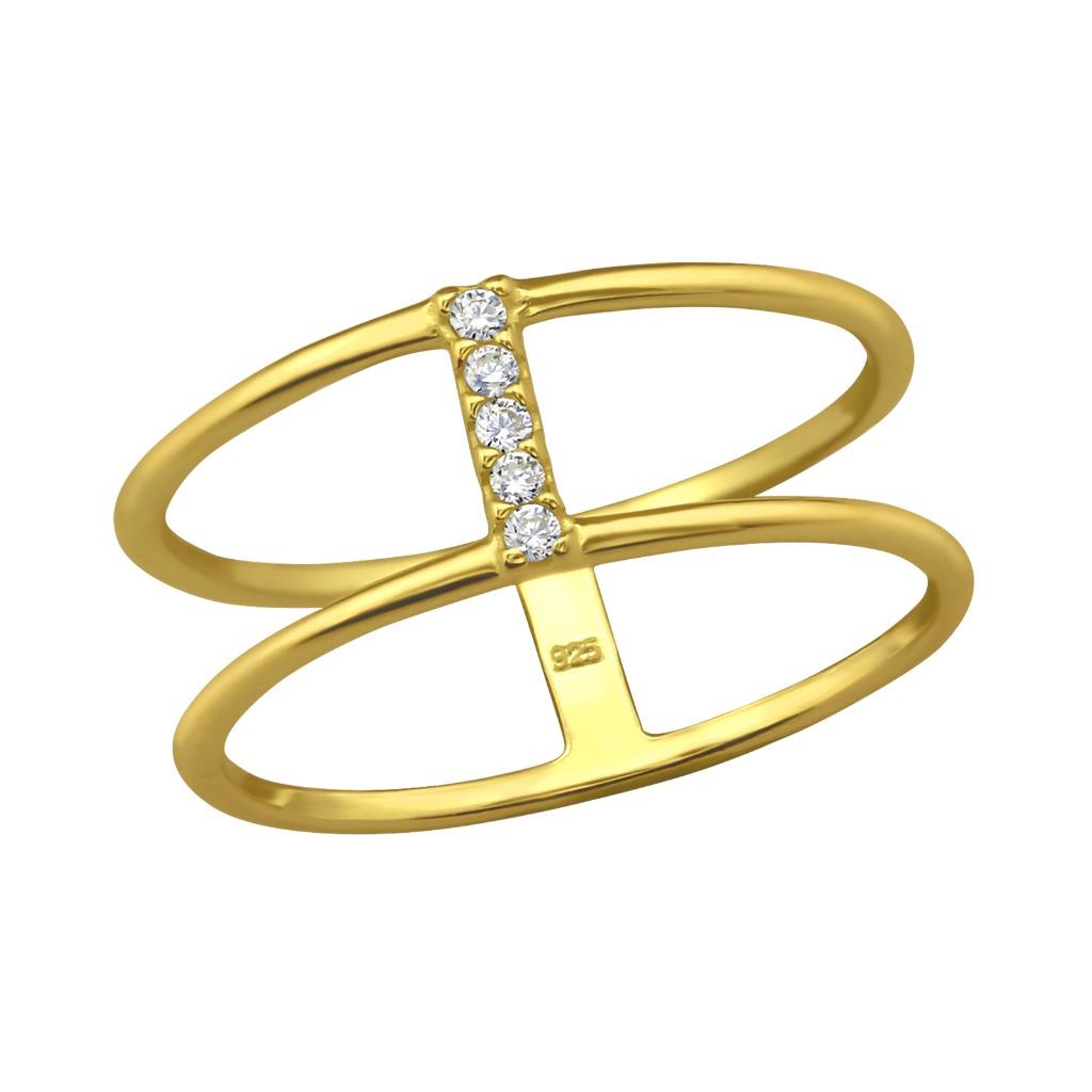 Bague double en or et argent avec zircones, Bijoux, Sacs & Beauté, Bagues, Neuf, Enlèvement ou Envoi, Or, Argent