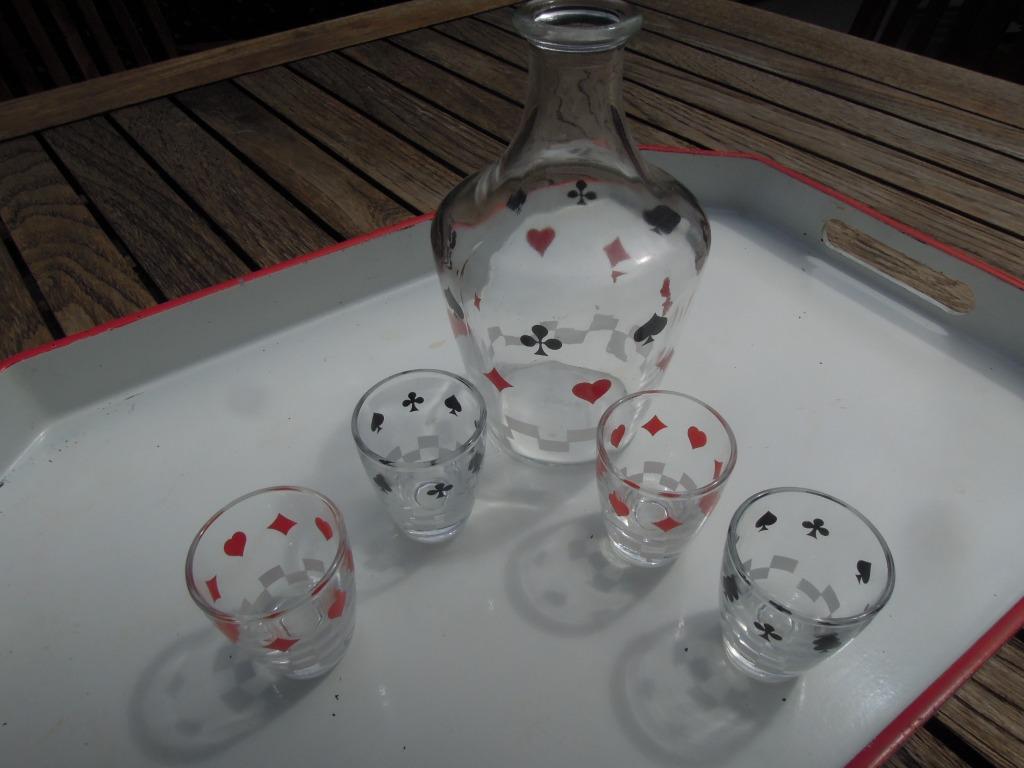 borrelglaasjes kaarters  karaf glas likeurfles retro vintage, Ophalen of Verzenden, Gebruikt, Borrel- of Shotglas