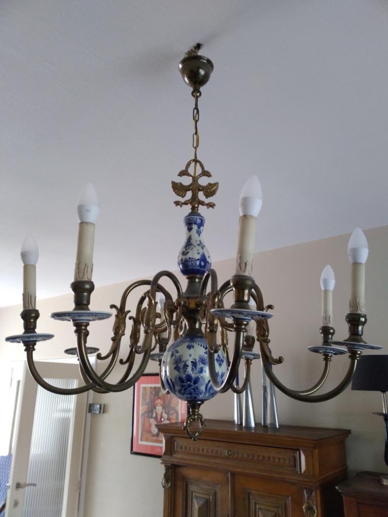 Très beau grand lustre en Delft véritable années 60, Antiek en Kunst, Ophalen