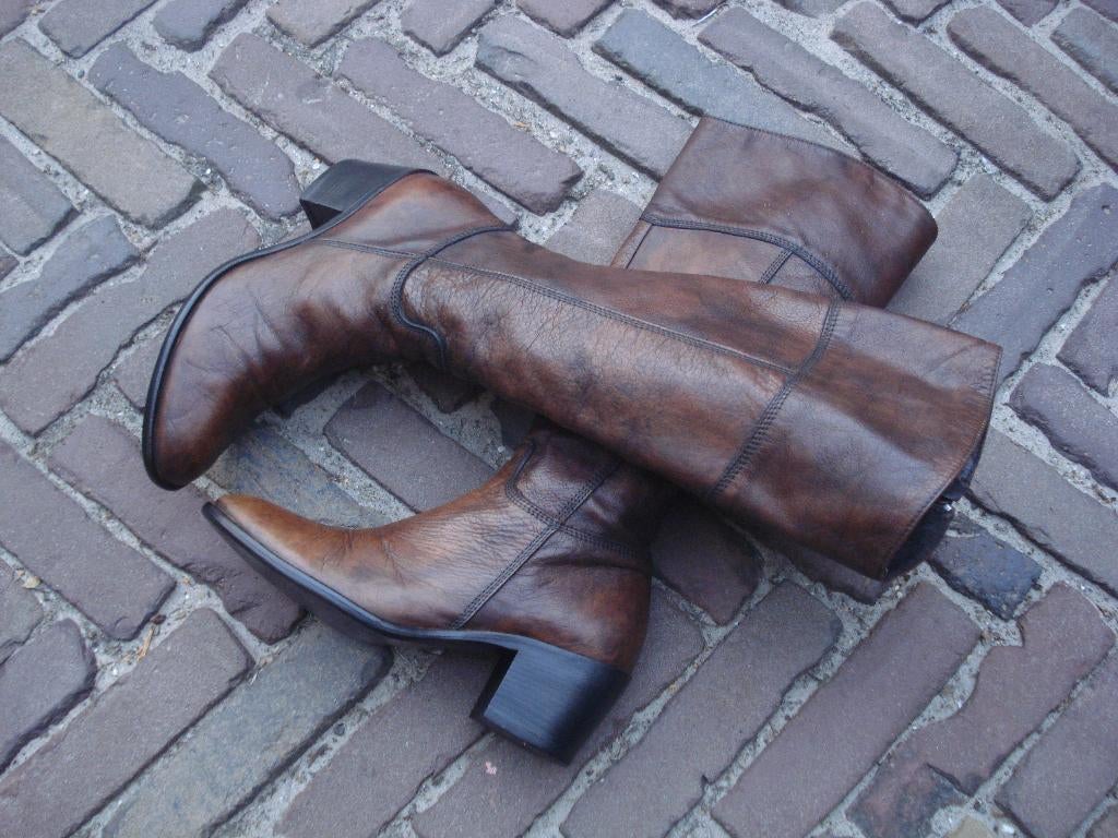 Bottes à talons carrés vintage marron, livraison gratuite 37, Comme neuf, Brun, Vintage dressing 37, Bottes hautes