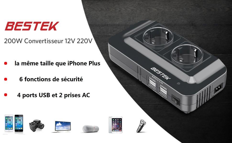 Convertisseur 12v 220v 230v 200W Prise Allume Cigare 

Blanc, Enlèvement ou Envoi