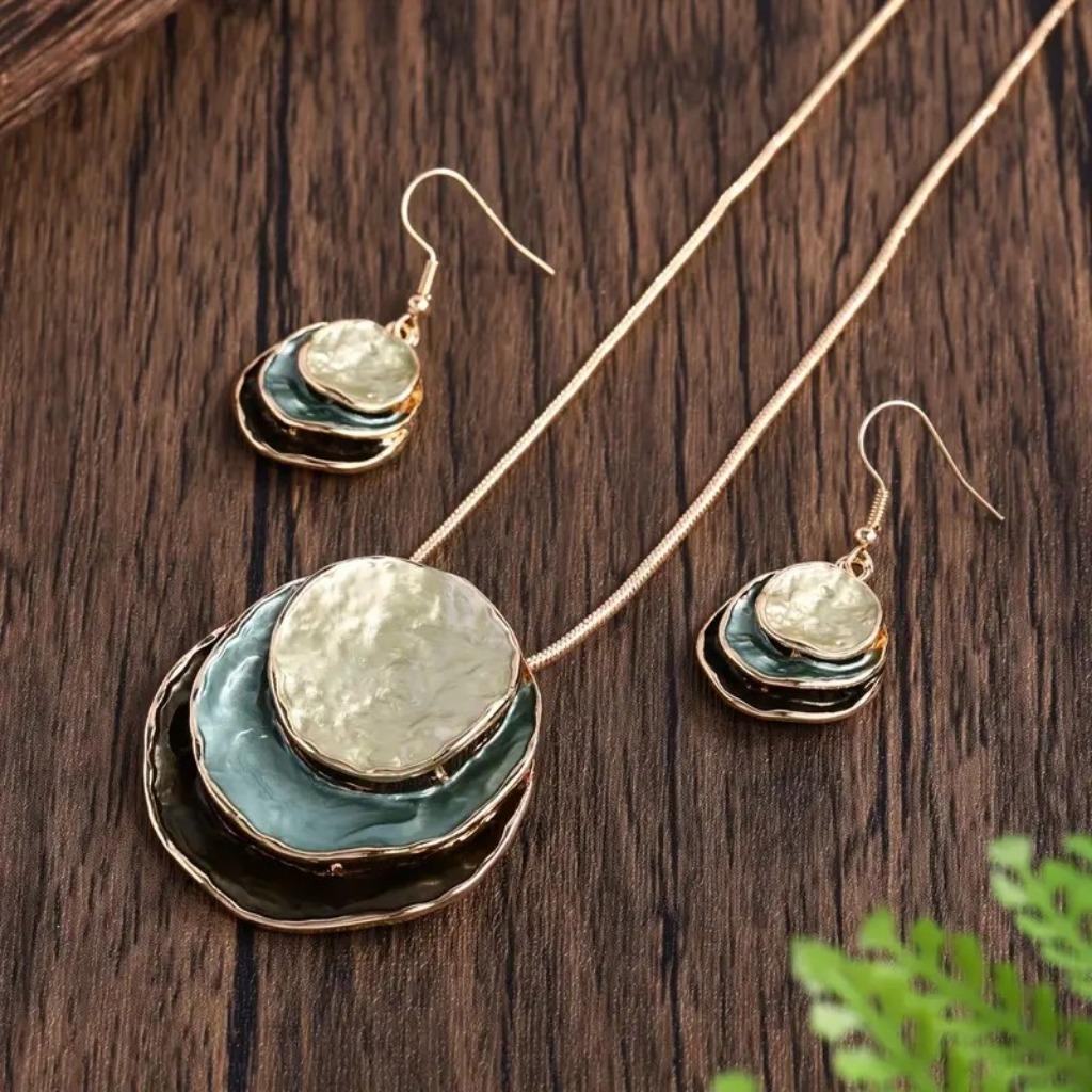 Parure de bijoux vert-turquoise-or, Neuf, Autres couleurs, Autres matériaux, Avec pendentif