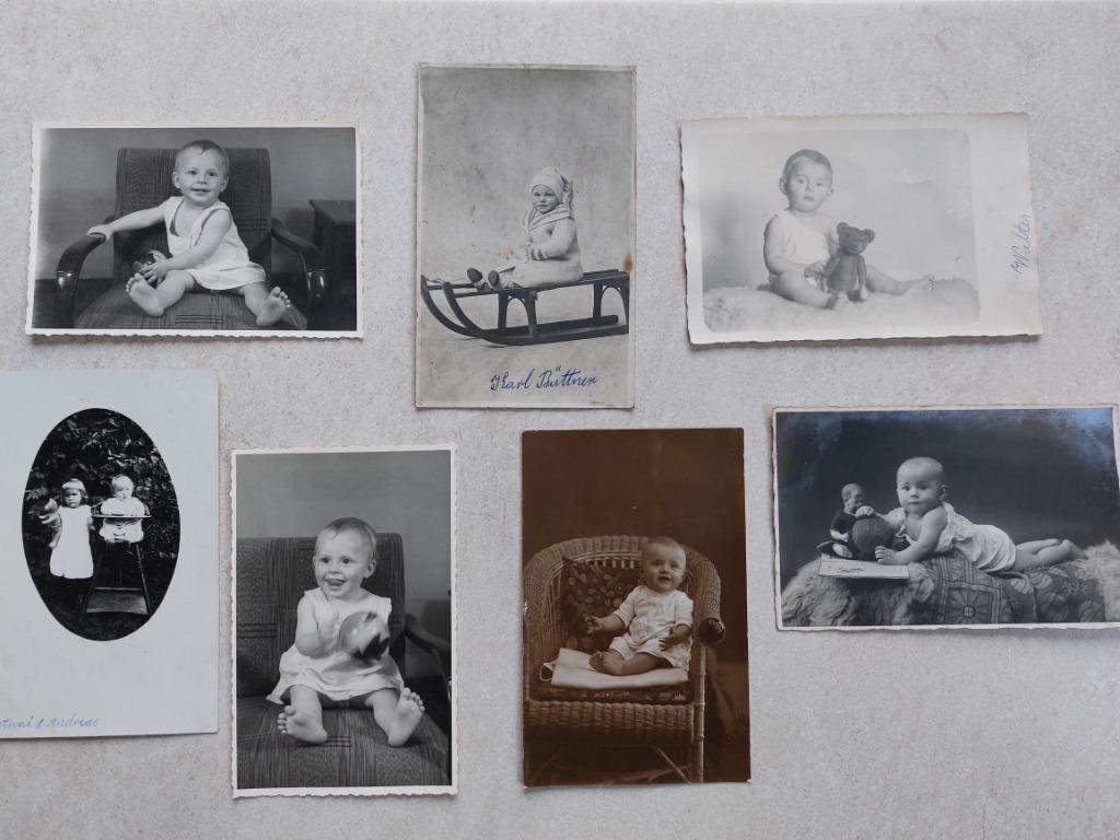 lot van 7 oude foto's (postkaartformaat) : baby's, Verzamelen, Verzenden, Foto