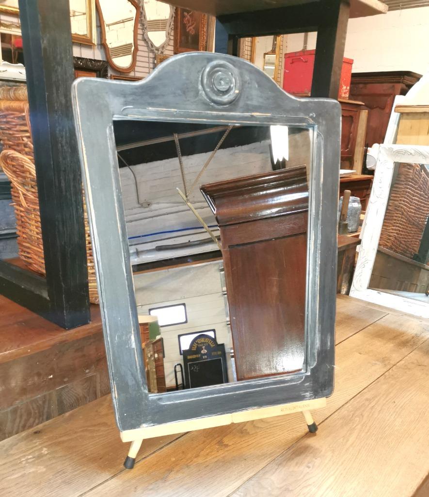 oude brocante eiken spiegel zwart gepatineerd H 63 B 49, Antiek en Kunst, Ophalen of Verzenden, Minder dan 50 cm, Minder dan 100 cm