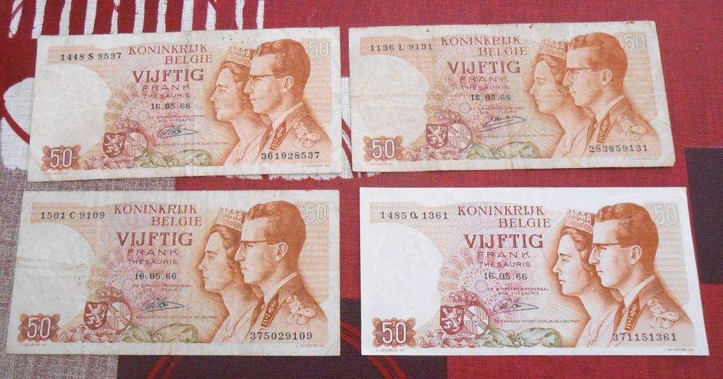4 billets de 50 francs Belges - 1966, Enlèvement ou Envoi, Papier, Monnaie en vrac