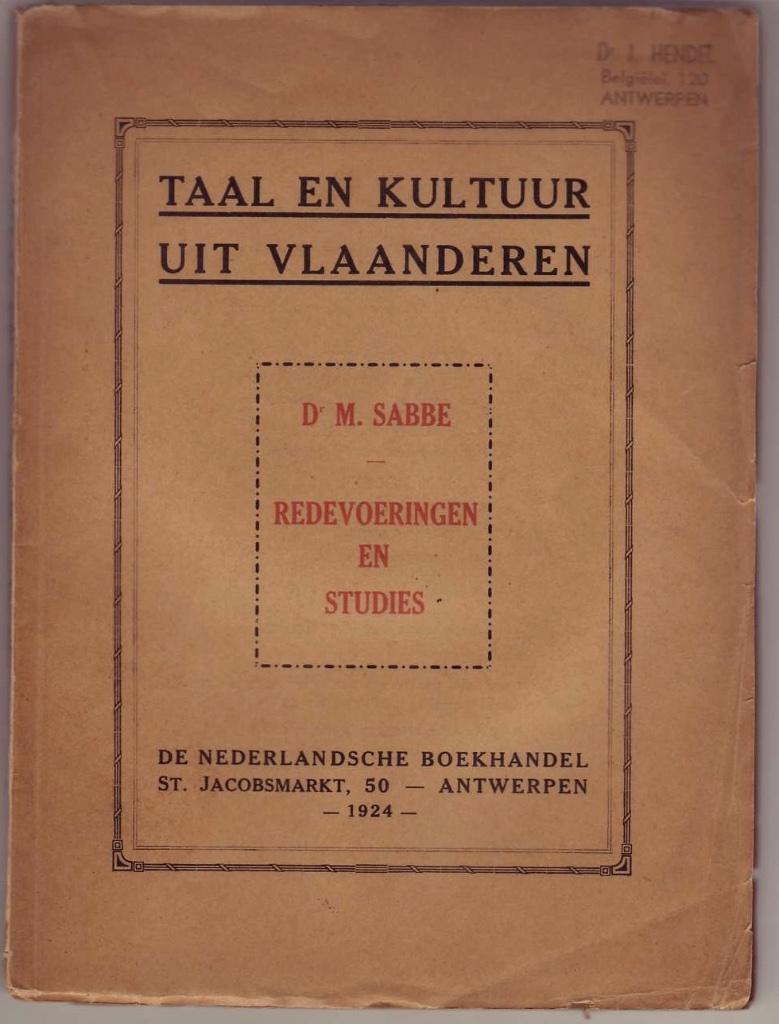 Maurits Sabbe, Taal en kultuur uit Vlaanderen, Gelezen, 19e eeuw, Ophalen of Verzenden, Maurits Sabbe