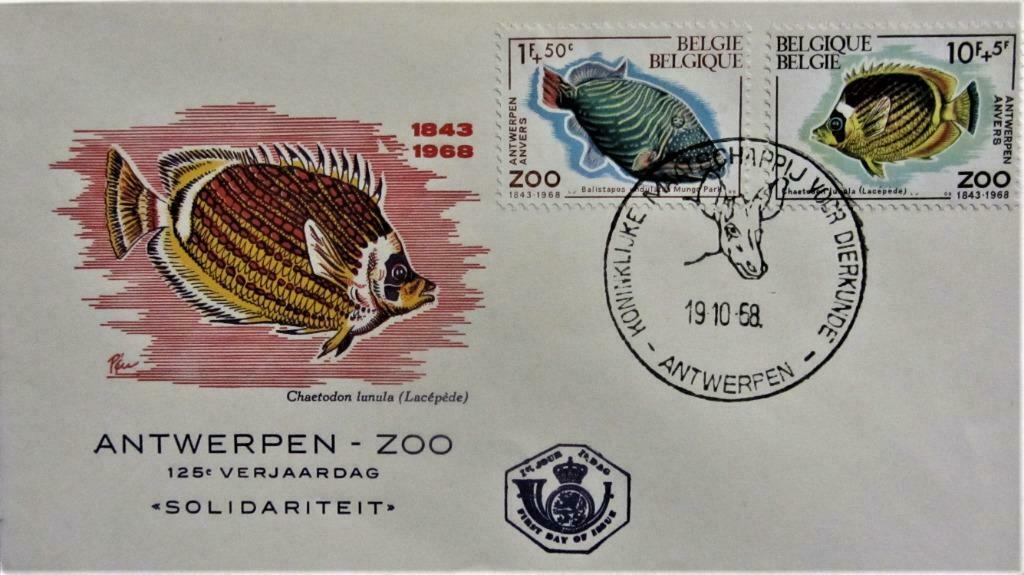 FIRST DAY COVER- ZOO- THEMA VISSEN- BELGIË, Ophalen of Verzenden, Gestempeld, Dier of Natuur
