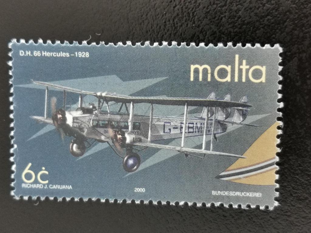 Malta 2000 - 100 jaar luchtvaart - vliegtuig - dubbeldekker, Ophalen of Verzenden, Malta, Gestempeld