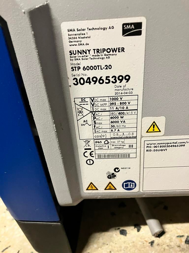 Omvormer. SMA tripower, Enlèvement, Utilisé