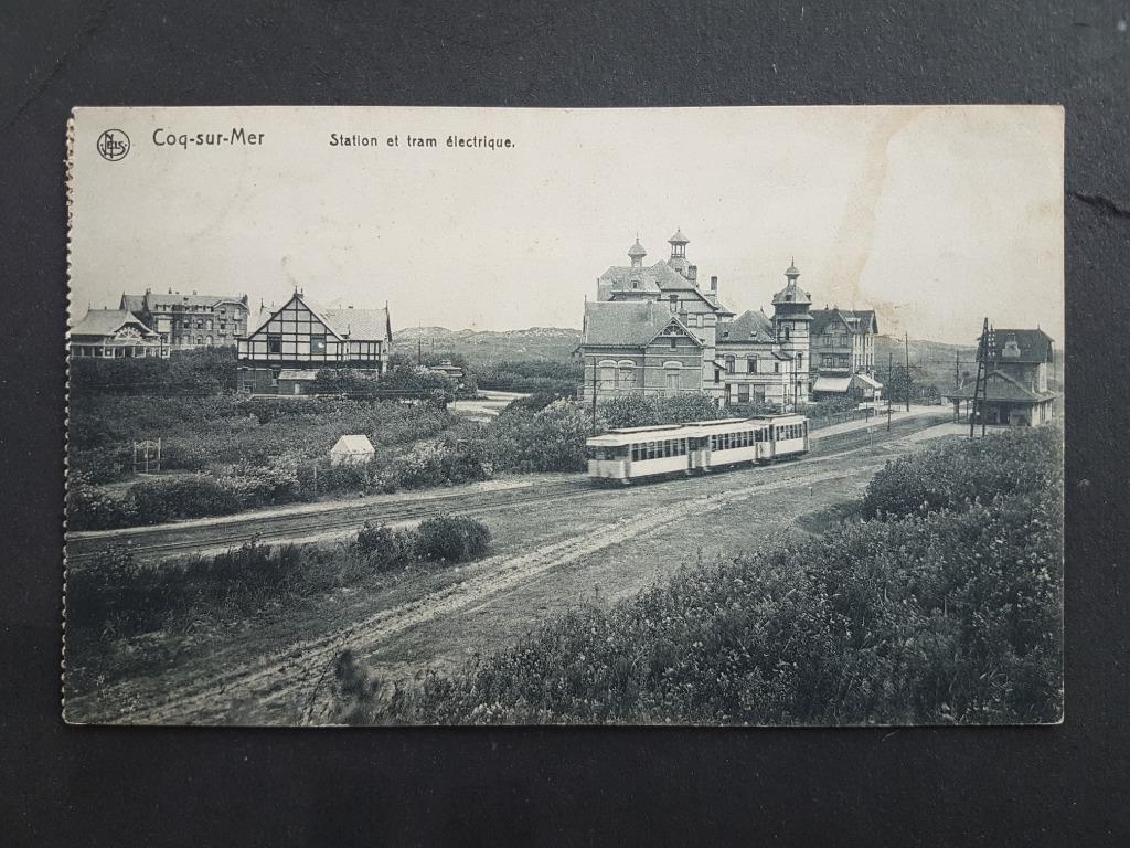 Postkaart De Haan Coq-sur-Mer Station et Tram éléctrique, Enlèvement ou Envoi, Avant 1920, Affranchie, Flandre Occidentale