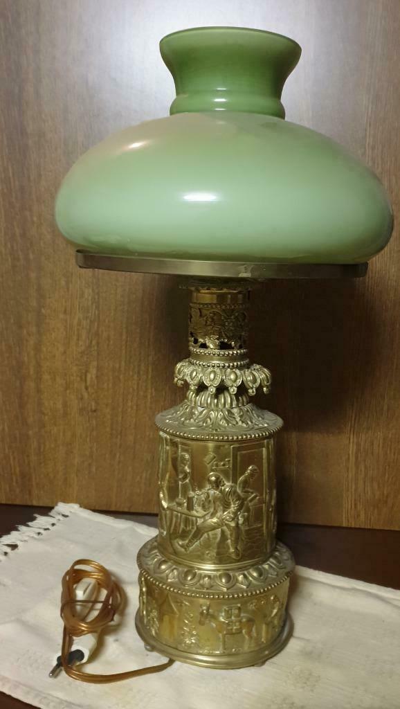 Antieke koperen tafellamp, Antiek en Kunst, Ophalen, Koper