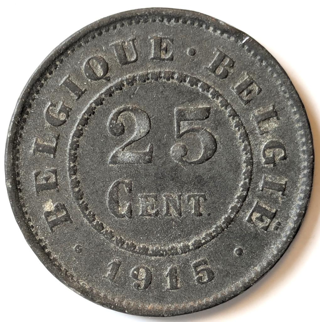 Monnaie Belgique WW1 : 25 cent 1915, Enlèvement ou Envoi, Autre, Monnaie en vrac