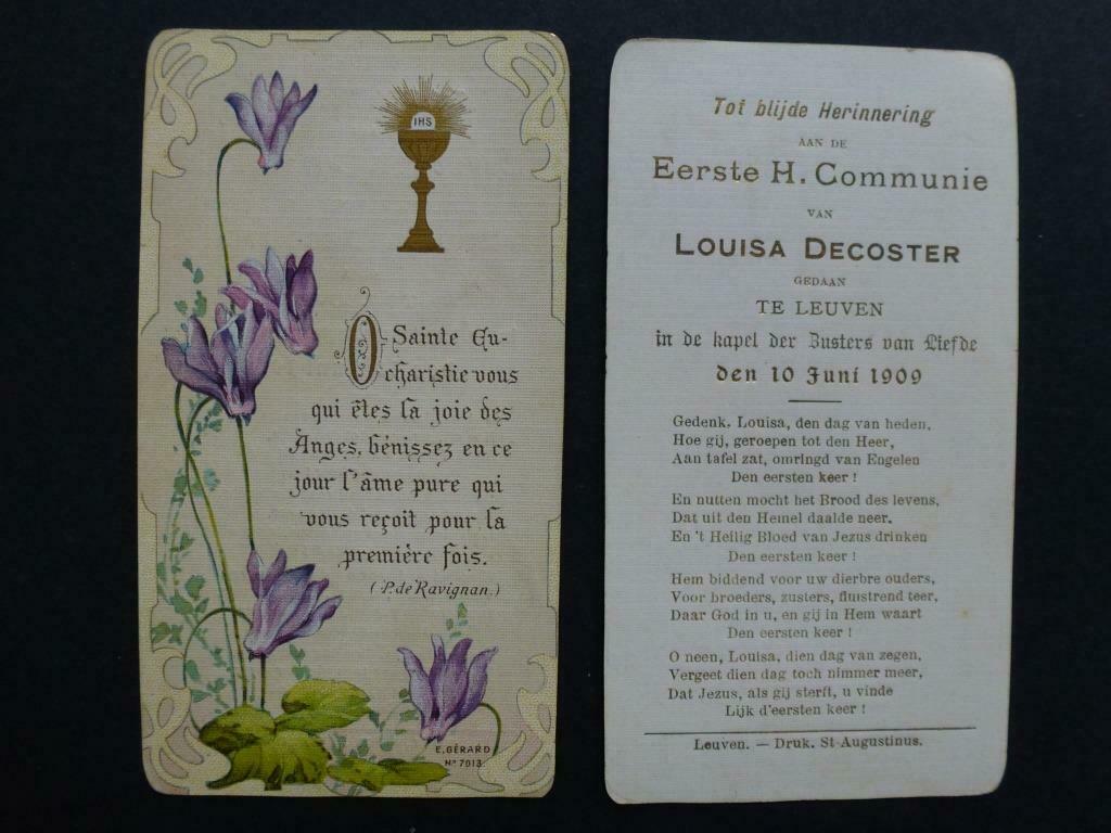 eerste H. communie Louisa Decoster Leuven 10 juni 1909, Verzamelen, Verzenden, Bidprentje