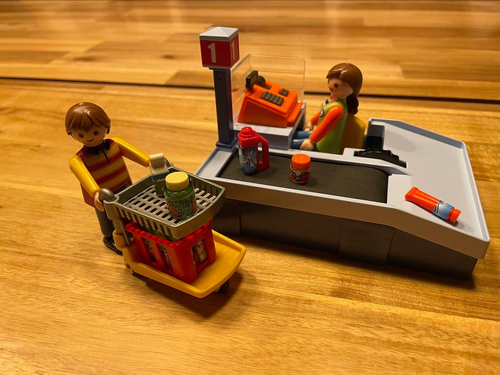 Kassa en winkelkar supermarkt playmobil., Enlèvement, Comme neuf