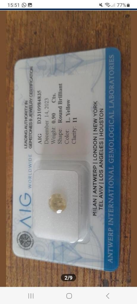 Diamant jaune, neuf original de 0,90 carats, Enlèvement ou Envoi