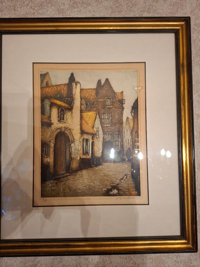 Gesigneerde Kleurenets Brugge - Alfred Van Neste, Antiquités & Art, Art | Eaux-fortes & Gravures, Enlèvement