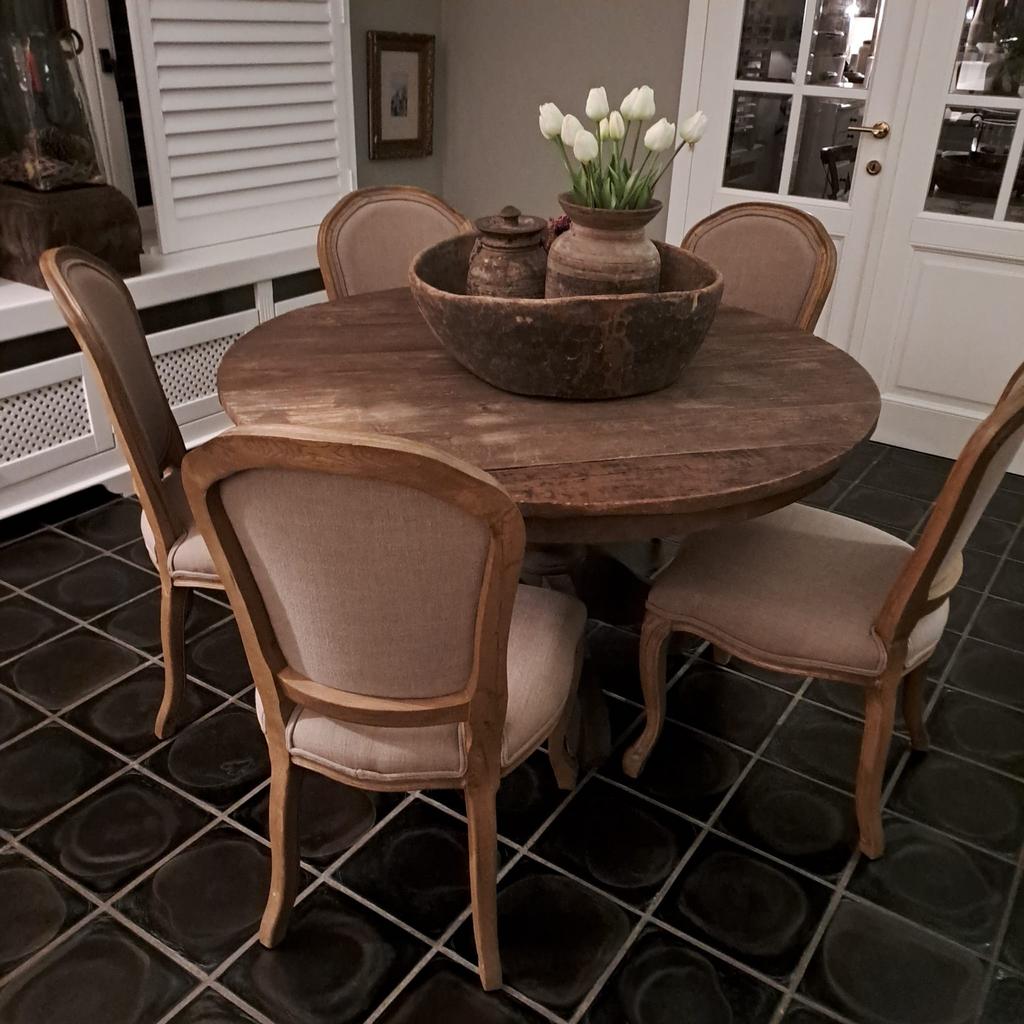 Set van 6 landelijke taupe eettafelstoelen, Ophalen, Zo goed als nieuw