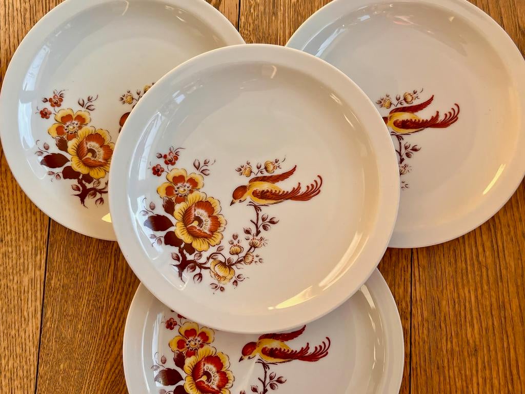 Set de 4 assiettes Bareuther rétro - oiseau de paradis, Enlèvement ou Envoi