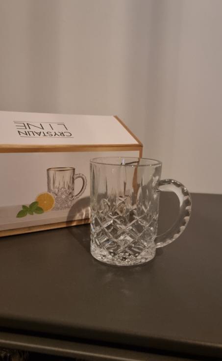 Nieuw: Set van 6 Theeglazen met Oor - Crystalin Line, Verzamelen, Glas en Drinkglazen, Nieuw, Waterglas, Ophalen