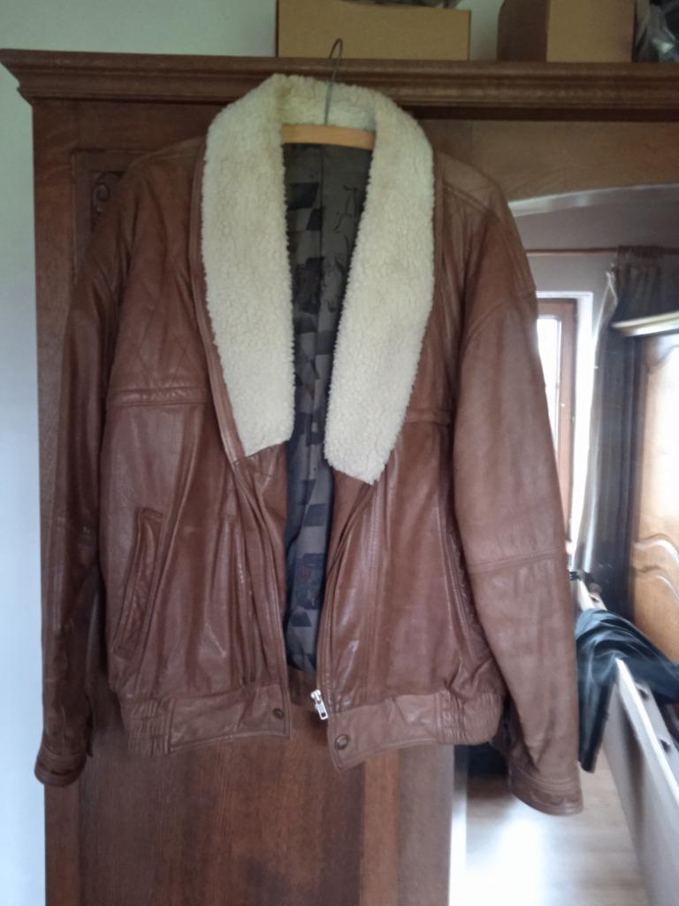 Blouson en cuir avec col genre mouton, Ophalen, Gedragen, Maat 52/54 (L), Bruin