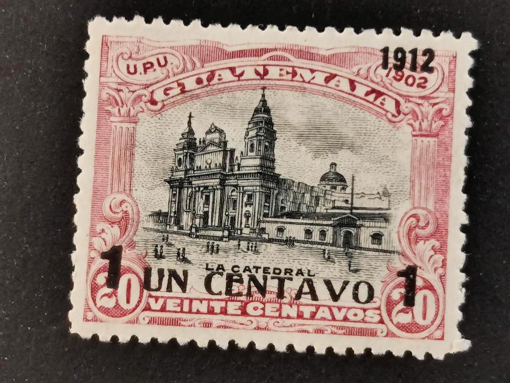 Guatemala 1912 - cathédrale avec surcharge *, Enlèvement ou Envoi, Non oblitéré, Amérique centrale