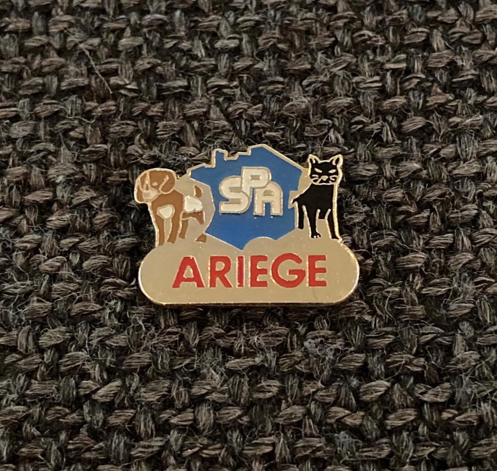 PIN - SPA - ARIEGE - CHAT - CHIEN - HOND - KAT, Envoi, Utilisé, Autres sujets/thèmes, Insigne ou Pin's