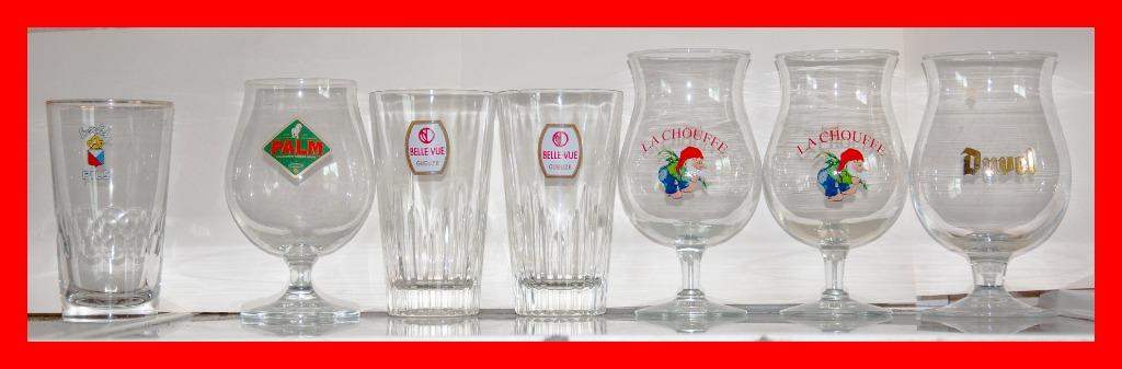 Bierglazen : Exki, La Chouffe, Duvel, Palm, Belle-Vue Gueuze, Verzamelen, Biermerken, Duvel, Ophalen of Verzenden