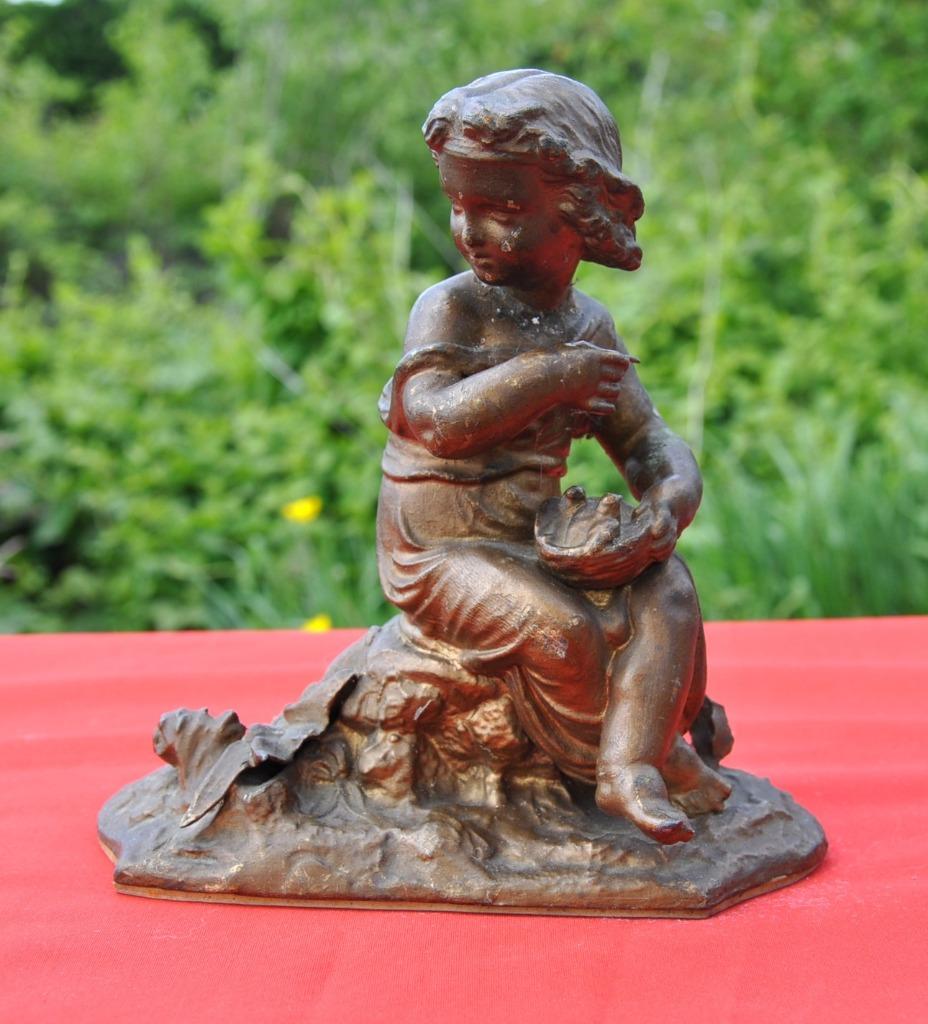 statue en regule doré l'enfant au nid d'oiseau, Antiquités & Art, Enlèvement ou Envoi