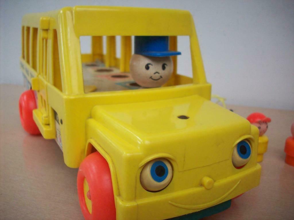 Fisher Price "Schoolbus in hout" 1965, Enlèvement, Comme neuf, Sonore