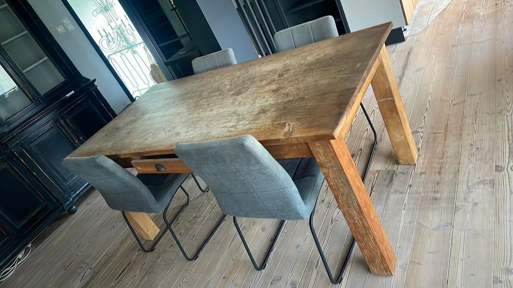 Table à manger en teck massif, Teck, 150 à 200 cm, Cinq personnes ou plus, Enlèvement