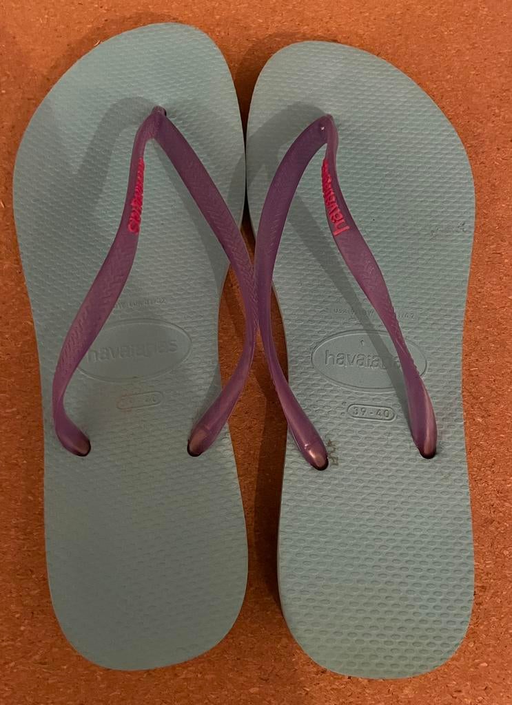 Havaianas Slim fit blauw/paars europese maat 41/42, Enlèvement, Porté, Bleu, Sandales de bain