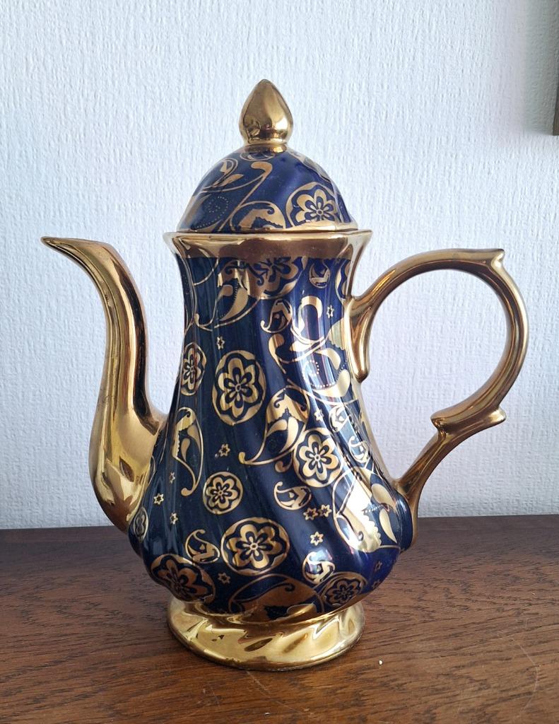 Vintage  blauwe kobalt  koffie/theepot met goud afgewerkt, Enlèvement ou Envoi