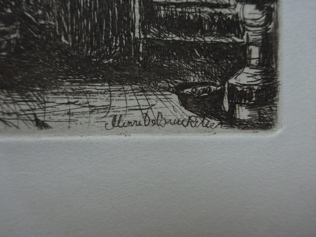 Henri De Braekeleer, etsje, interieur, 10 x 13 cm, Enlèvement ou Envoi, Eau-forte, Signé