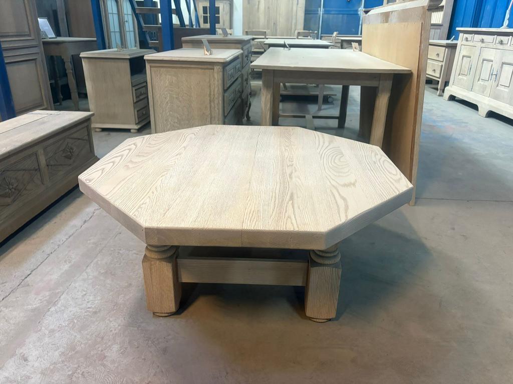 Table de salon octogonale en chêne massif Aérogommée, Enlèvement, Comme neuf, Chêne