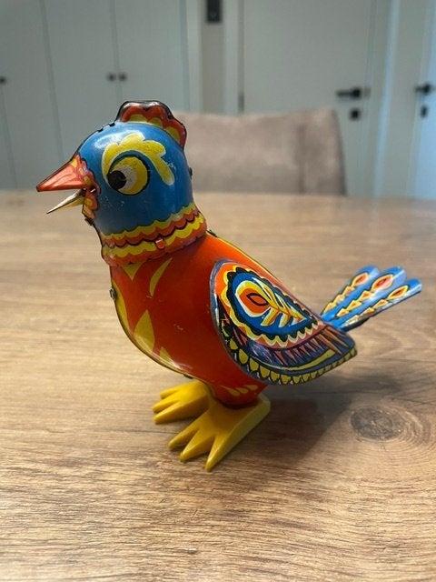 Vintage blikken opwindbare zangvogel, Antiek en Kunst, Ophalen of Verzenden