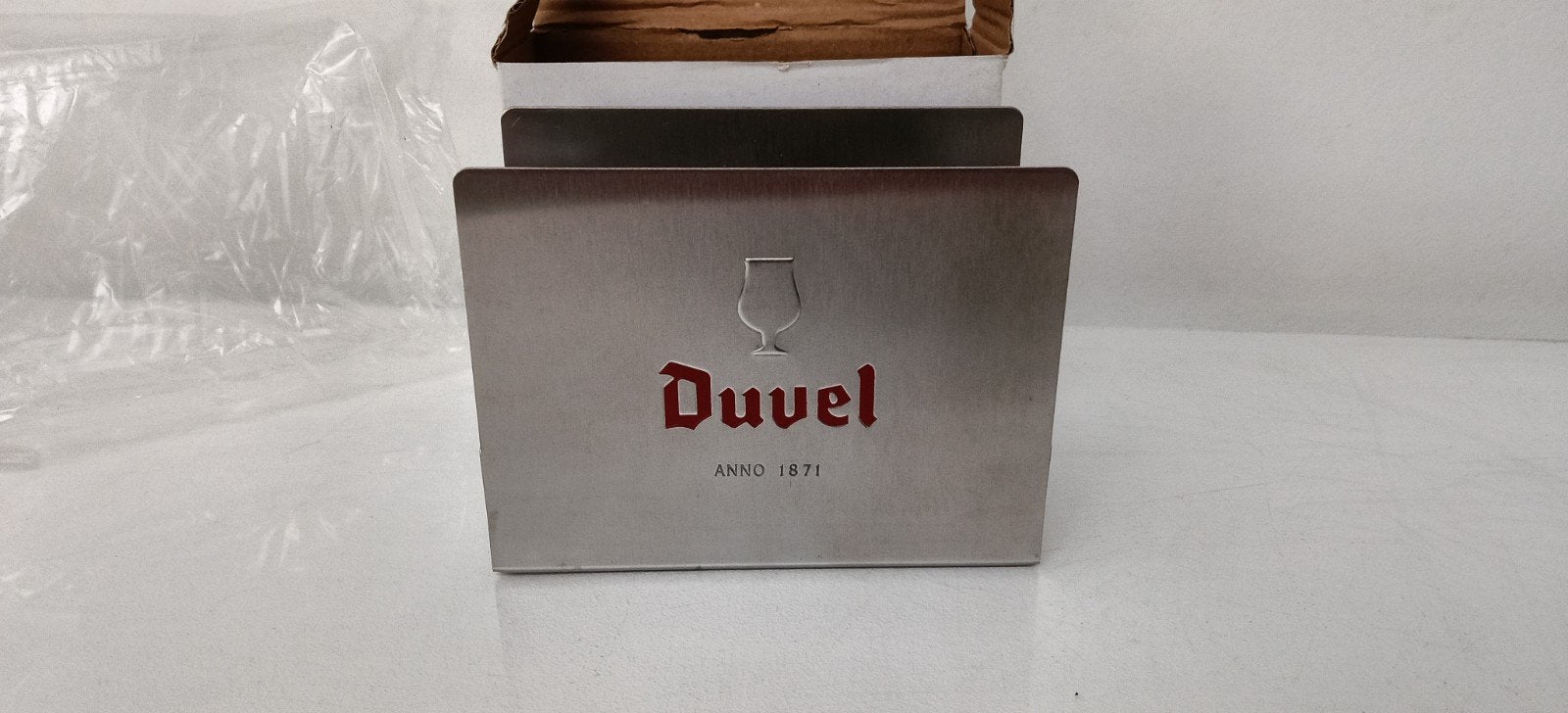 Duvel bierkaarthouder in metaal. Voor bierviltjes. Nieuw., Verzamelen, Ophalen of Verzenden, Nieuw, Duvel