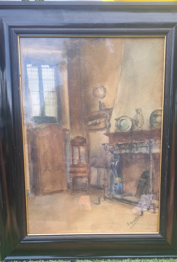 Peinture R.Van de Wijk, Antiquités & Art, Art | Peinture | Classique, Enlèvement ou Envoi, Aquarelle, Vieux hollandais, Encadré