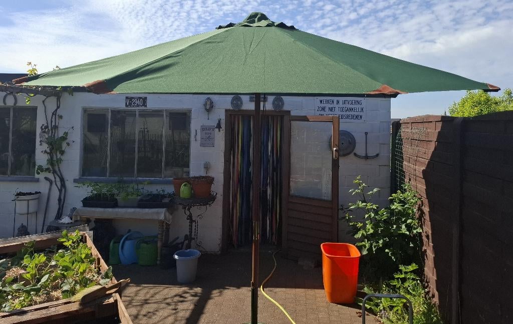 stokparasol op voet, Ophalen, Verstelbaar, Gebruikt, Stokparasol