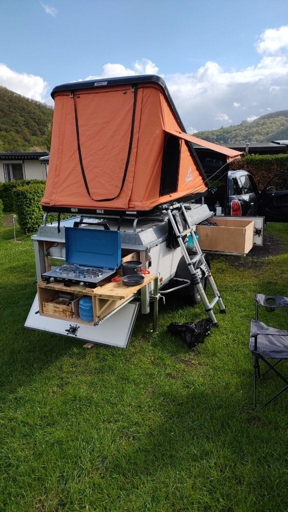 Compacte camping trailer in perfecte staat, Caravans en Kamperen, Caravans, Particulier, tot en met 2, tot 500 kg, Ophalen