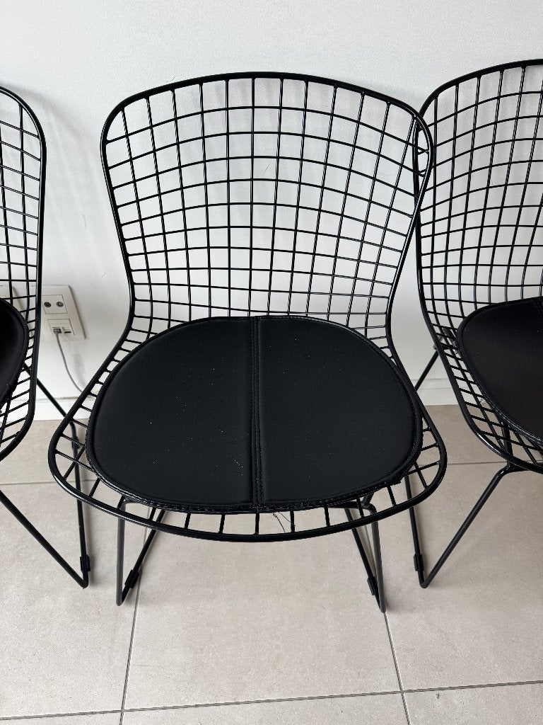 Set van 6 Bertoia-stijl Eetkamerstoelen (Zwart), Ophalen, Zwart, Zo goed als nieuw, Metaal