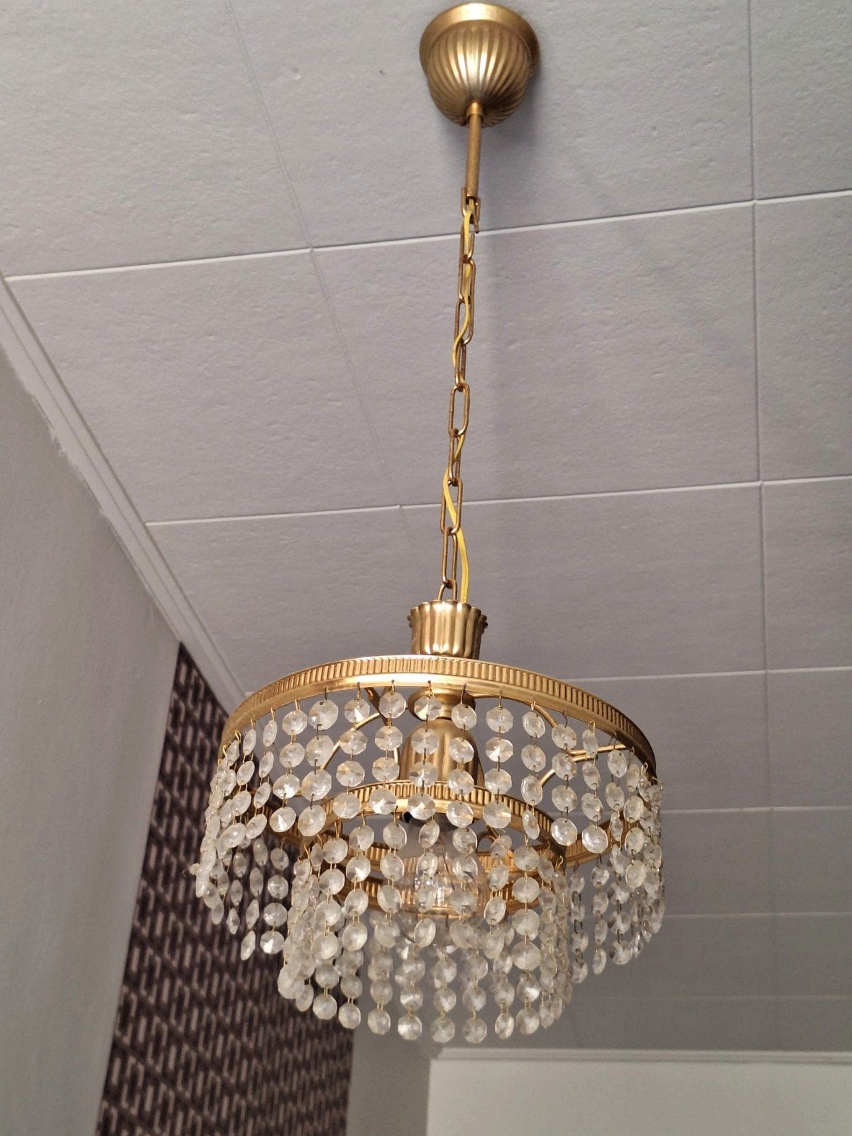Luster met 2 bijhorende wandlichten, Ophalen, Gebruikt, Rustiek, E14 (klein)