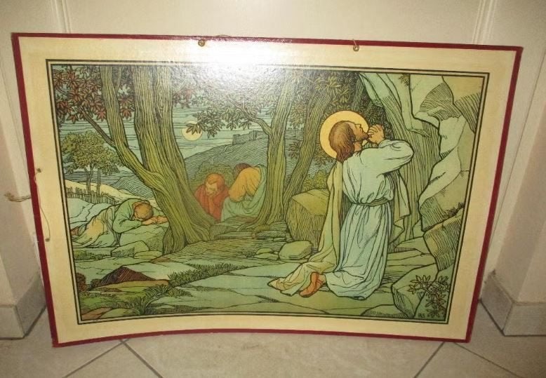 Belle photo de la vieille école - Christ prie Dieu le Père, Enlèvement ou Envoi, Comme neuf, Carte ou Gravure, Christianisme | Catholique
