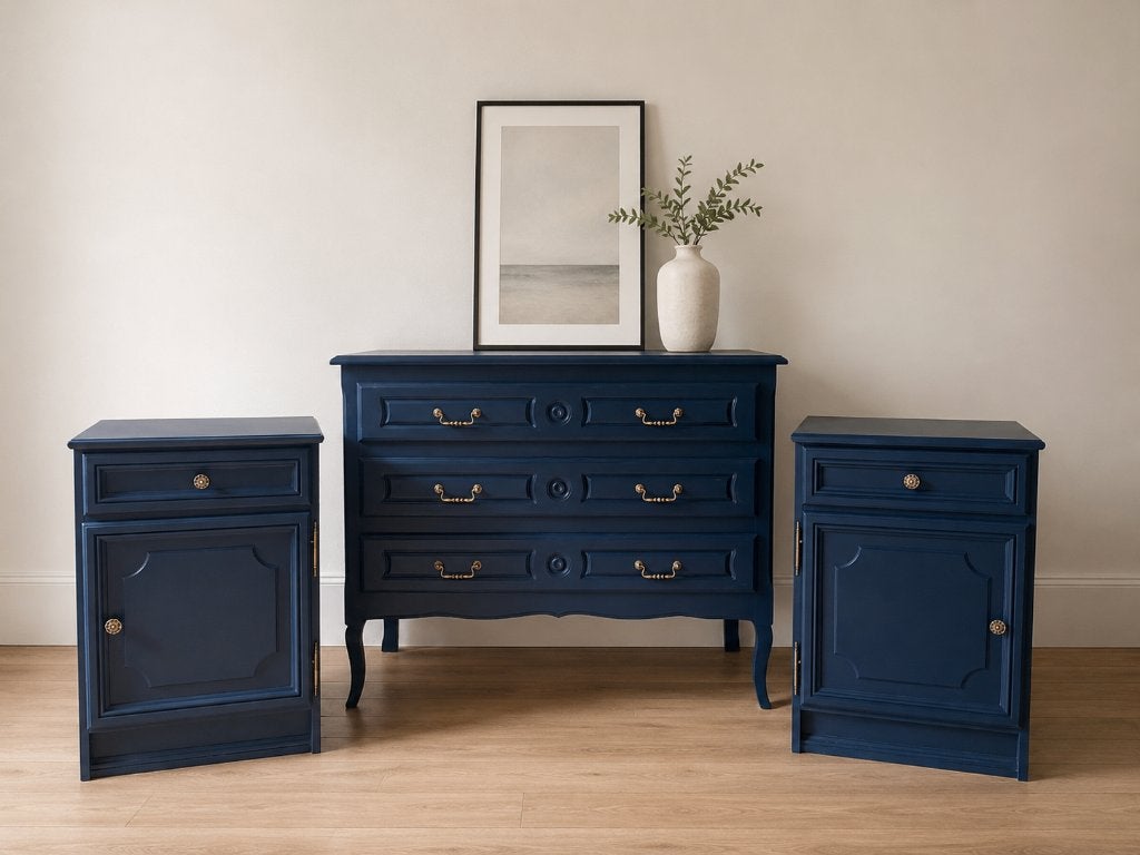 Ensemble de chambre vintage: Commode + 2 tables de nuit, Neuf, Enlèvement ou Envoi, 65 cm ou plus, 55 à 70 cm
