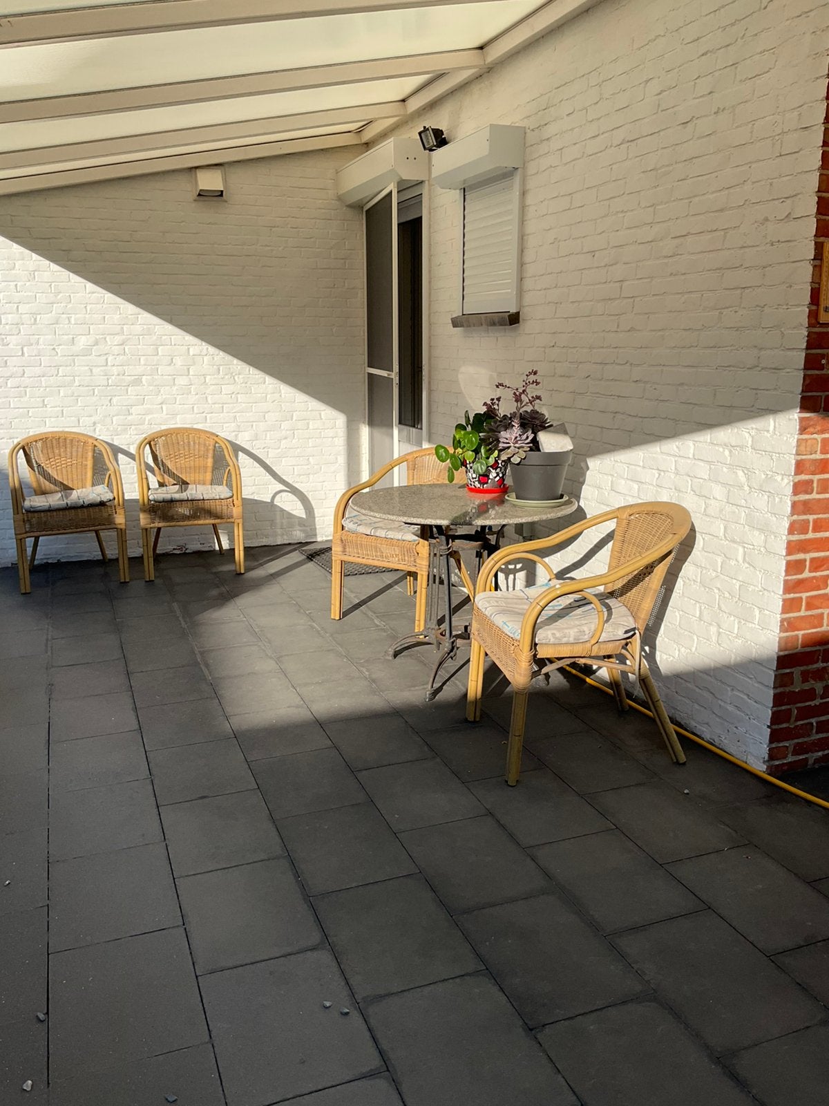 Tuintafel/marmeren blad/ stoelen, Tuin en Terras, Ophalen, Zo goed als nieuw