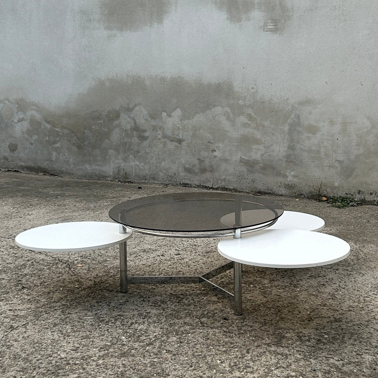 Vintage Space Age salontafel in chroom en rookglas – ‘70, Ophalen of Verzenden
