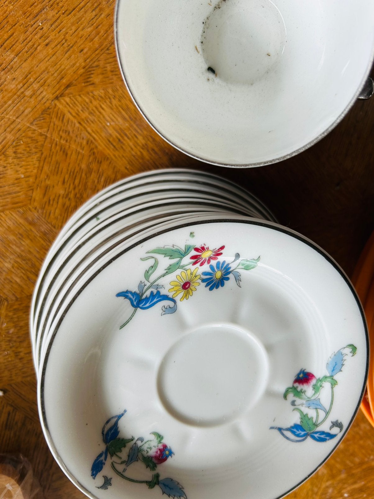 Vintage kopjes en bordjes - Poselain Renastrid, Enlèvement, Comme neuf, Porcelaine