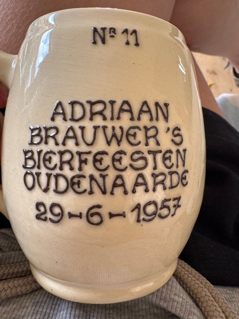Glazen bierpot Adriaan Brouwer 1957 genummerd, Ophalen, Nieuw, Glas of Glazen, Overige merken