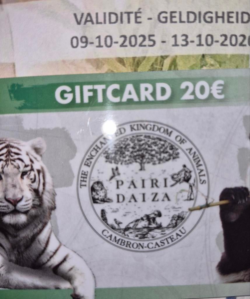 1x billet Pairi Daiza + carte cadeau de 20€, Tickets & Billets, Loisirs | Jardins zoologiques