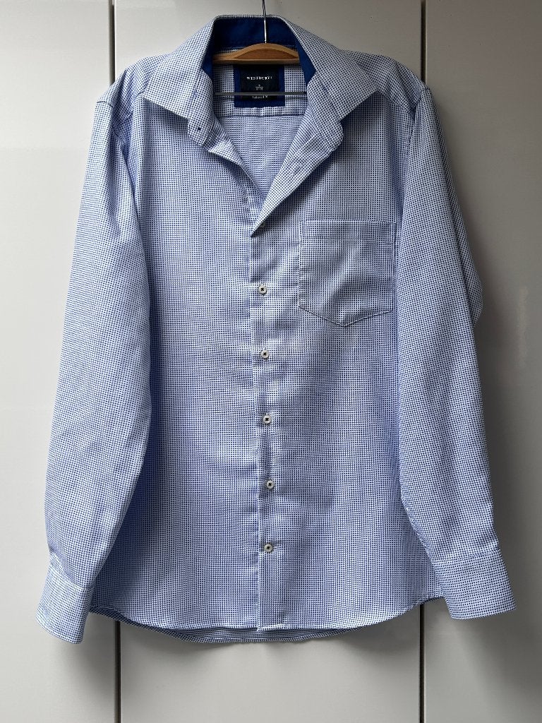 Blauw-wit overhemd van Westbury - Maat S, Blauw, Halswijdte 38 (S) of kleiner, Ophalen of Verzenden, Westbury